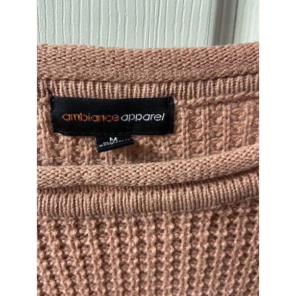 Ambiance Apparel Womens M Waffle Knit Coral Colored Long Sleeve Pullover Sweater - Picture 7 of 7